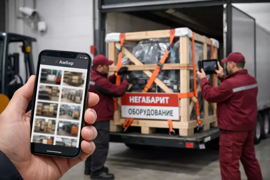 Погрузка негабаритного груза на складе «Амбар» с фиксацией ремнями и фотоотчётом в личном кабинете