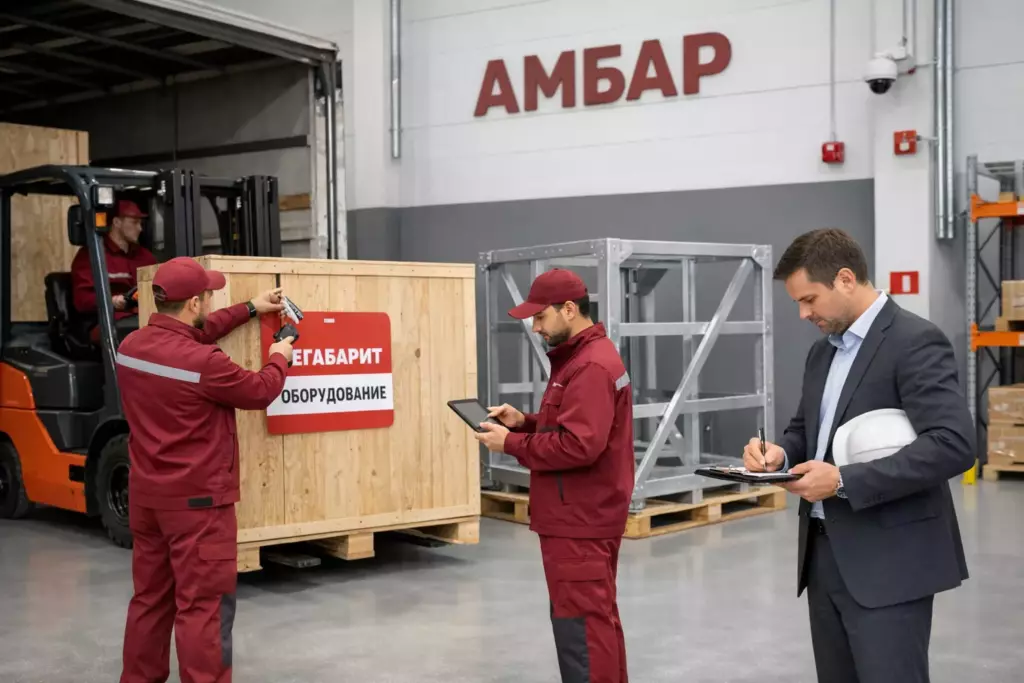 Приёмка и маркировка негабаритного груза на складе ответственного хранения «Амбар» в Москве