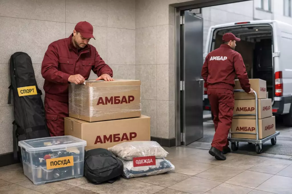 Сотрудники «Амбар» забирают коробки и сезонные вещи на хранение с доставкой в Москве